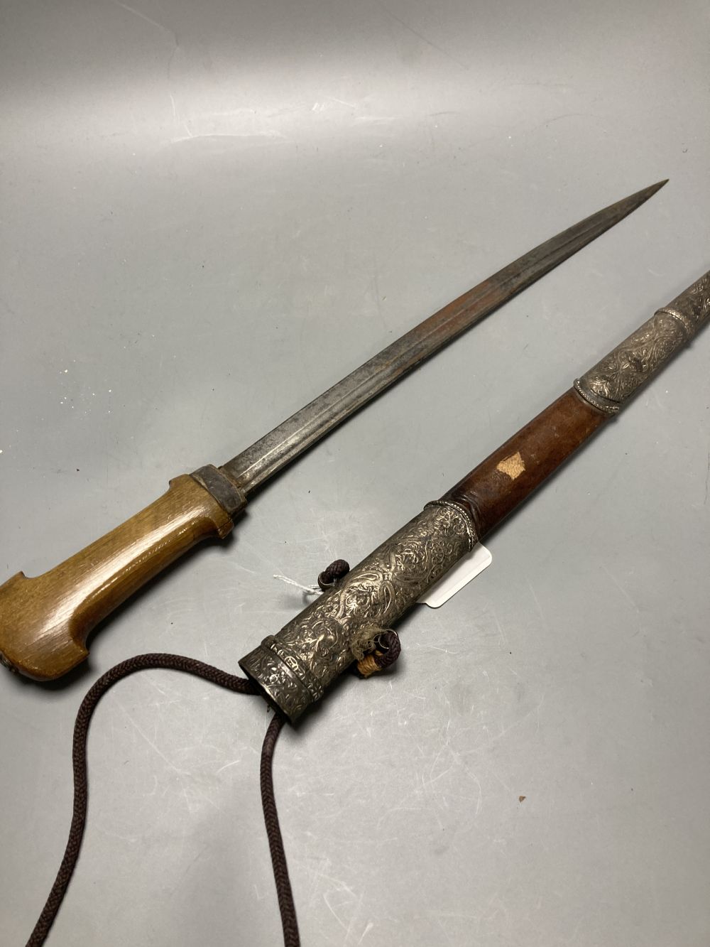 A late 19th century Moroccan rhino horn handled dagger, 57cm